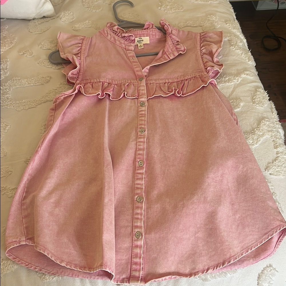 Pink Ruffled denim top